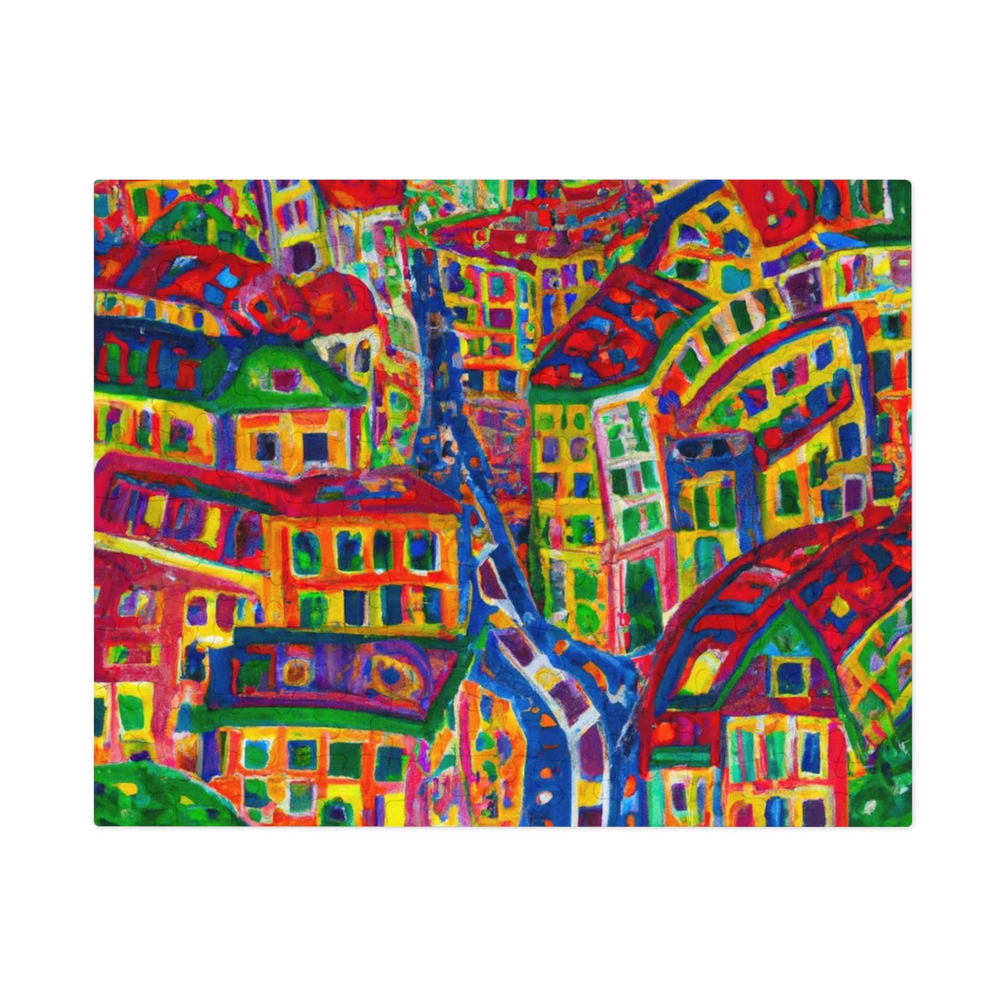 Cityscape Jigsaw Puzzle (Tin) — Colorful Abstract Village Puzzle for Adults & Kids