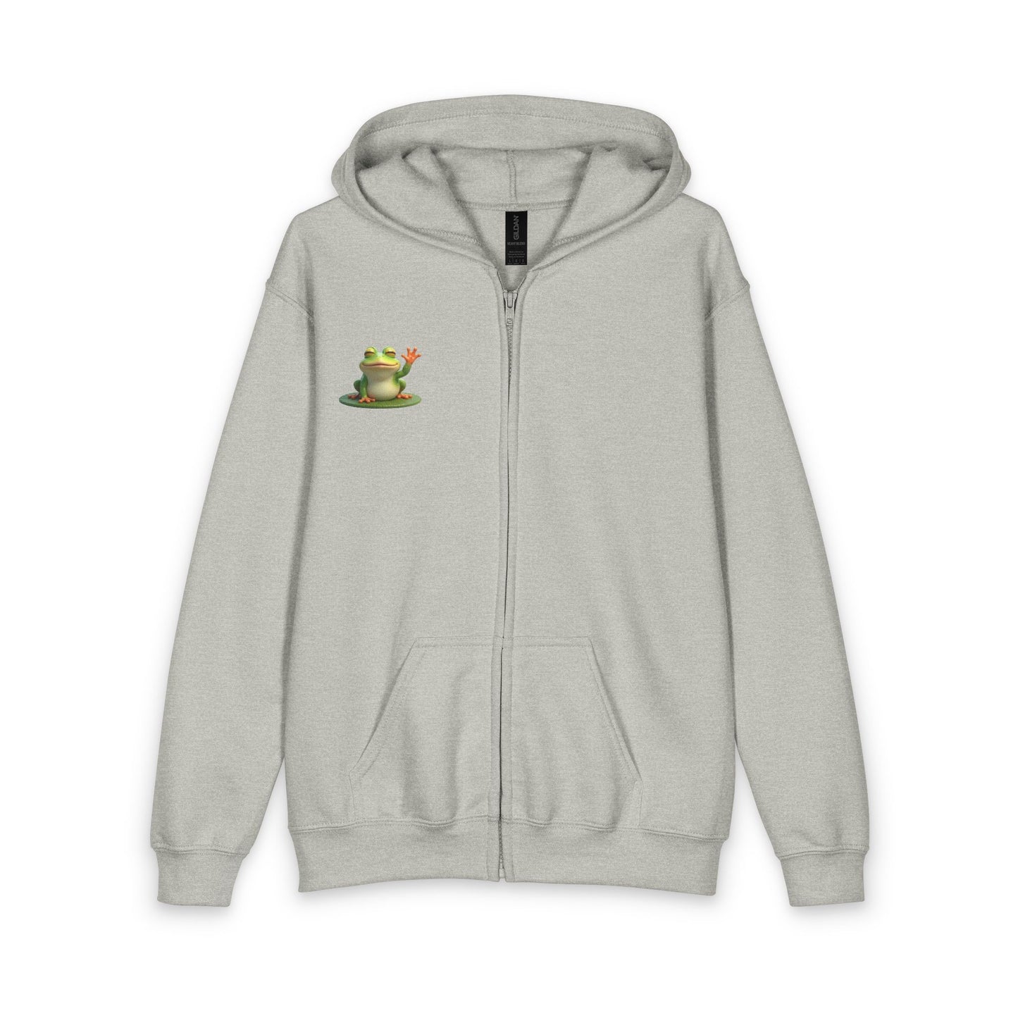 Kids Zip Hoodie - Cute Farley the Frog with on Lilypad Graphic