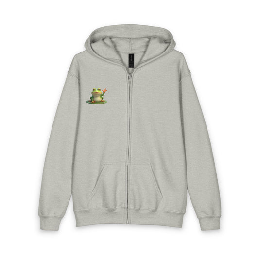 Kids Zip Hoodie - Cute Farley the Frog with on Lilypad Graphic