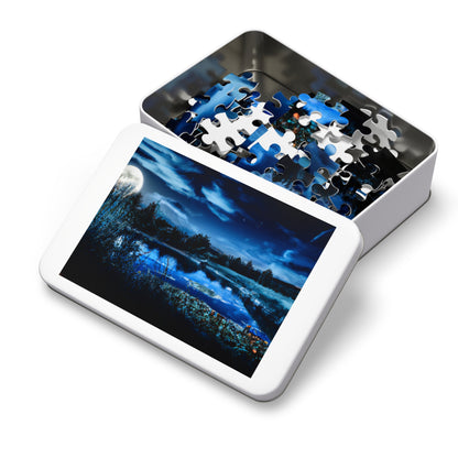 Moonlit Lake Jigsaw Puzzle with Tin – 110/252/500/1000-Piece Scenic Nightscape Gift