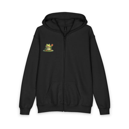 Kids Zip Hoodie - Cute Farley the Frog with on Lilypad Graphic