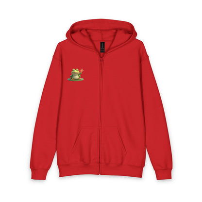 Kids Zip Hoodie - Cute Farley the Frog with on Lilypad Graphic