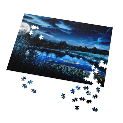 Moonlit Lake Jigsaw Puzzle with Tin – 110/252/500/1000-Piece Scenic Nightscape Gift