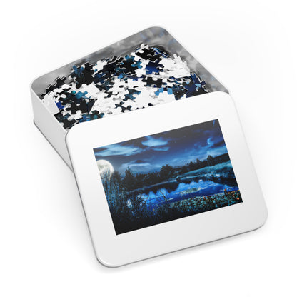 Moonlit Lake Jigsaw Puzzle with Tin – 110/252/500/1000-Piece Scenic Nightscape Gift