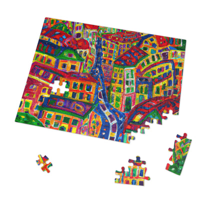 Cityscape Jigsaw Puzzle (Tin) — Colorful Abstract Village Puzzle for Adults & Kids