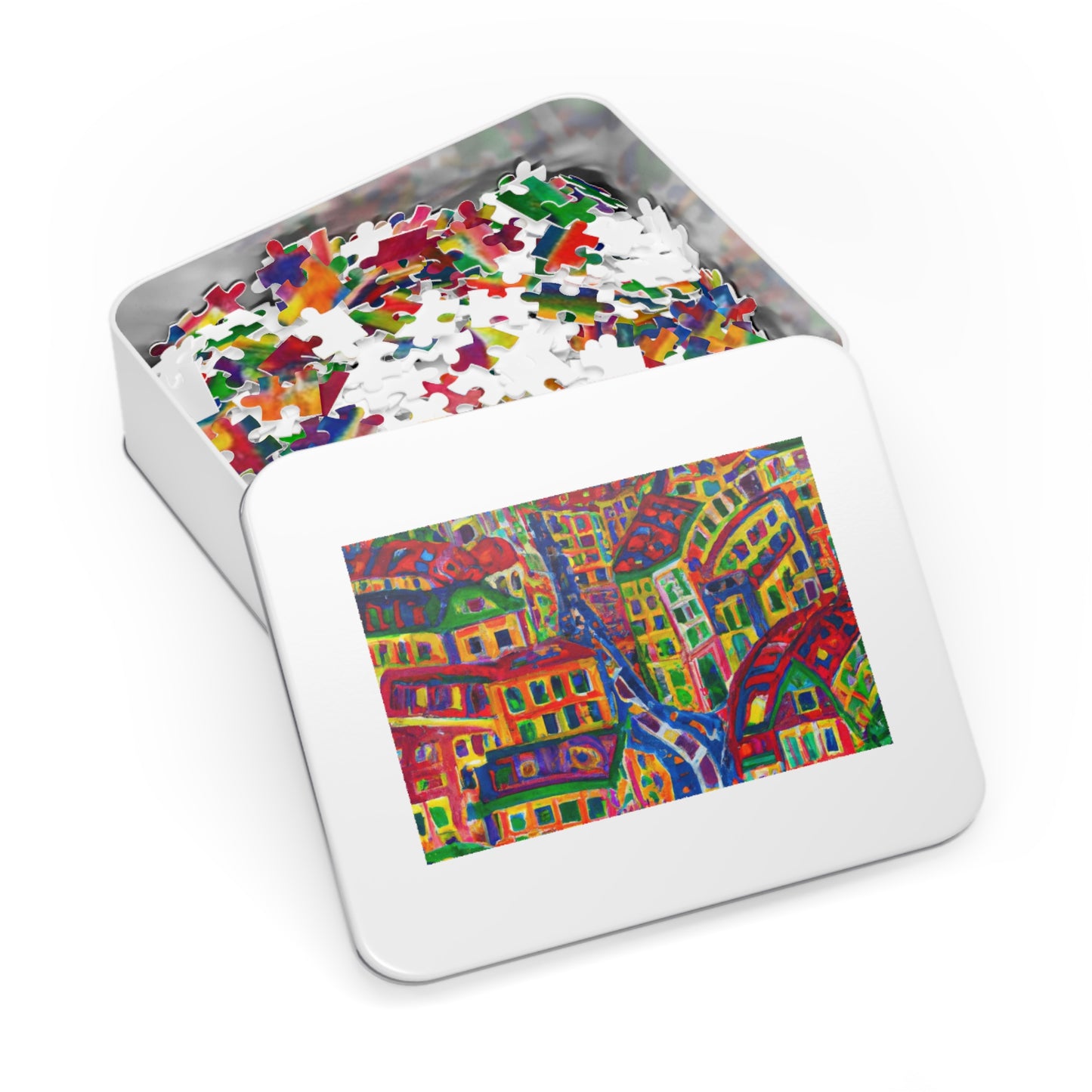 Cityscape Jigsaw Puzzle (Tin) — Colorful Abstract Village Puzzle for Adults & Kids