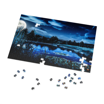 Moonlit Lake Jigsaw Puzzle with Tin – 110/252/500/1000-Piece Scenic Nightscape Gift