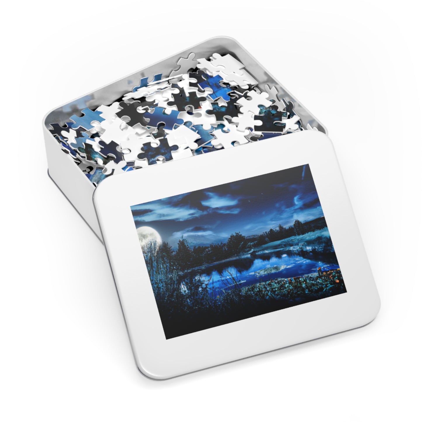 Moonlit Lake Jigsaw Puzzle with Tin – 110/252/500/1000-Piece Scenic Nightscape Gift