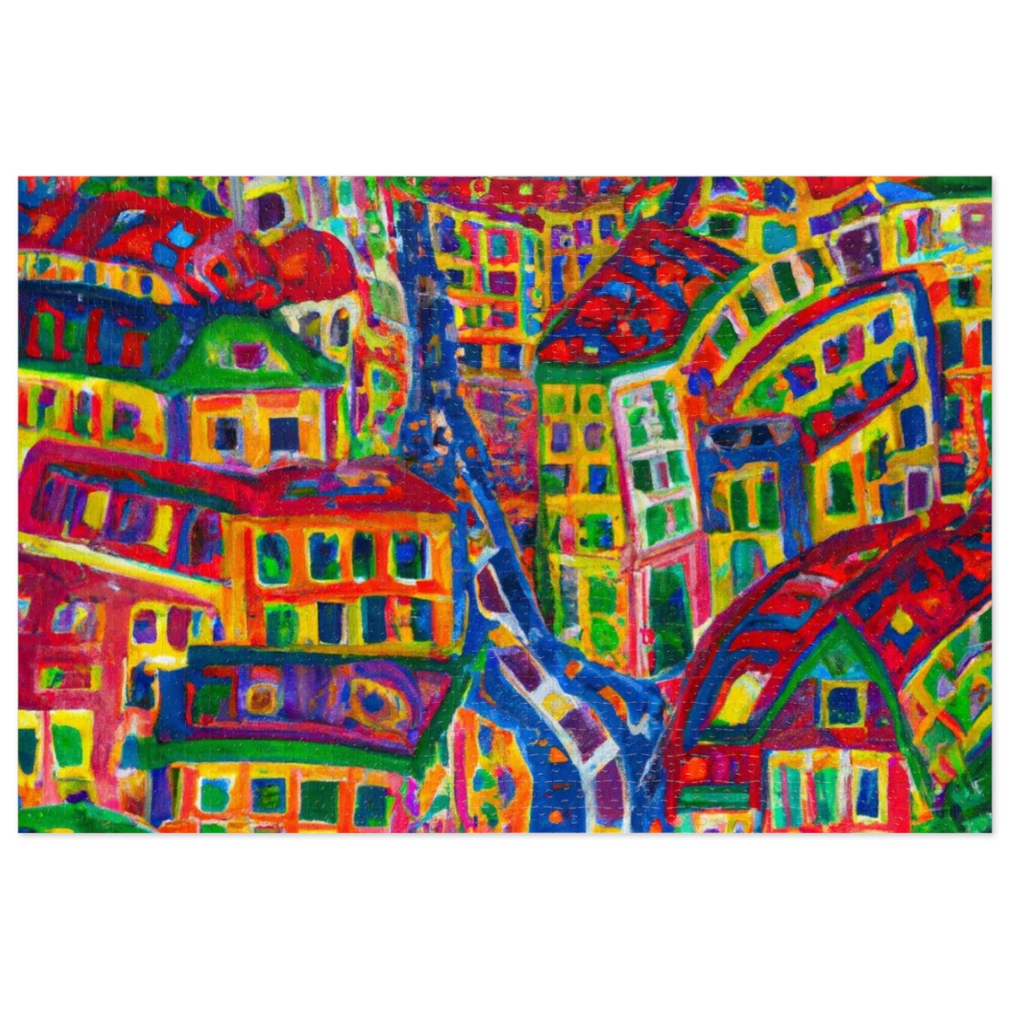 Cityscape Jigsaw Puzzle (Tin) — Colorful Abstract Village Puzzle for Adults & Kids