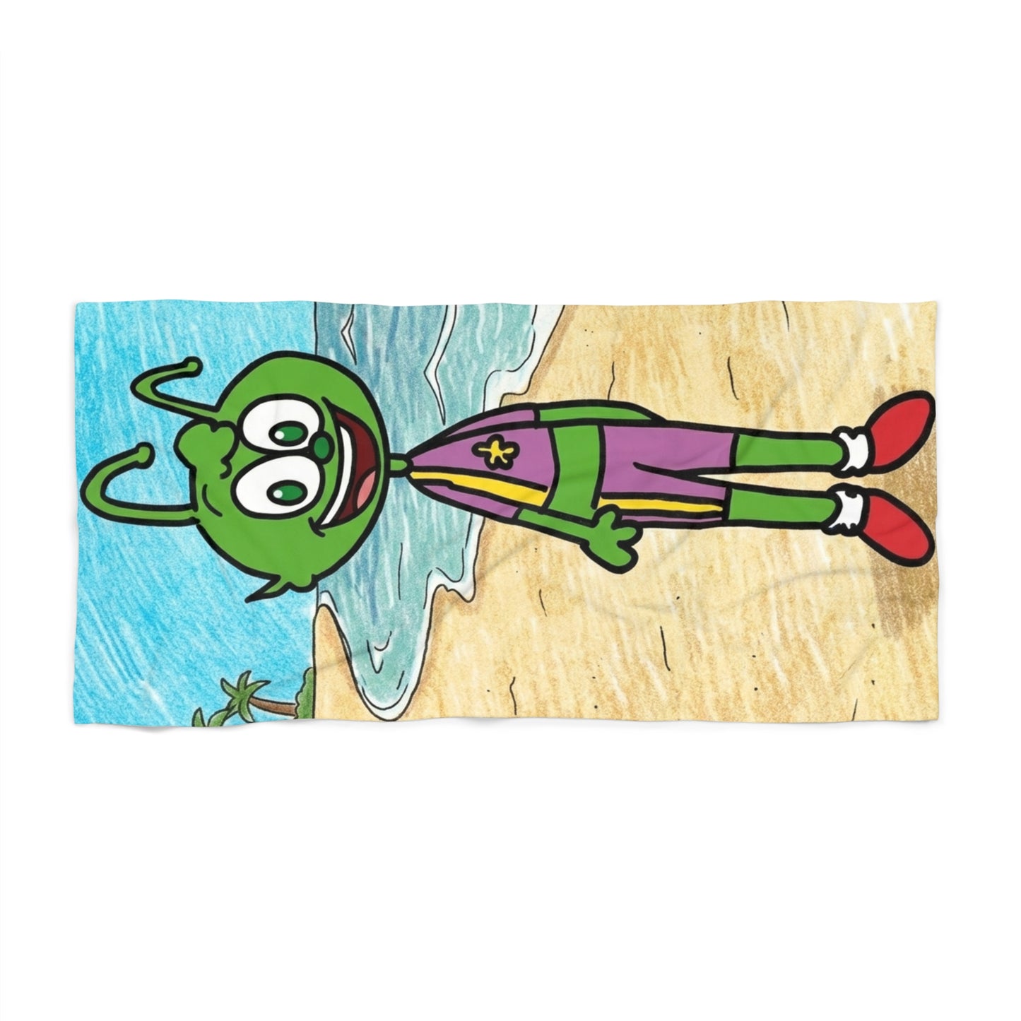 Maury the Martian Beach Towel — Cute Green Alien Cartoon Beach Towel