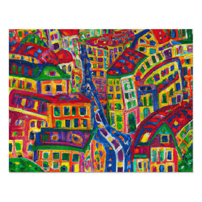 Cityscape Jigsaw Puzzle (Tin) — Colorful Abstract Village Puzzle for Adults & Kids