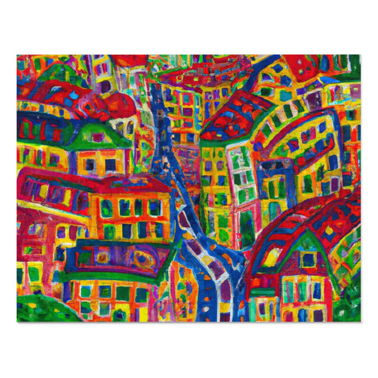 Cityscape Jigsaw Puzzle (Tin) — Colorful Abstract Village Puzzle for Adults & Kids
