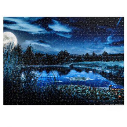 Moonlit Lake Jigsaw Puzzle with Tin – 110/252/500/1000-Piece Scenic Nightscape Gift