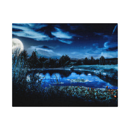 Moonlit Lake Jigsaw Puzzle with Tin – 110/252/500/1000-Piece Scenic Nightscape Gift