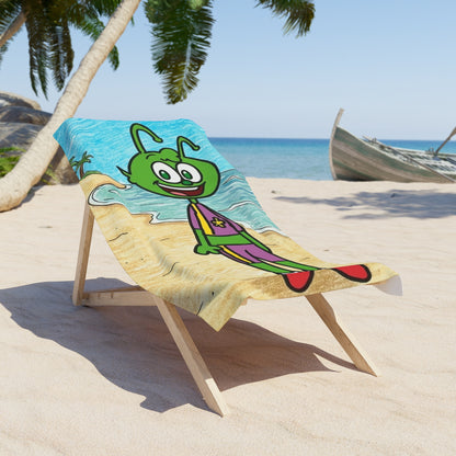 Maury the Martian Beach Towel — Cute Green Alien Cartoon Beach Towel