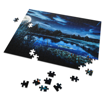 Moonlit Lake Jigsaw Puzzle with Tin – 110/252/500/1000-Piece Scenic Nightscape Gift
