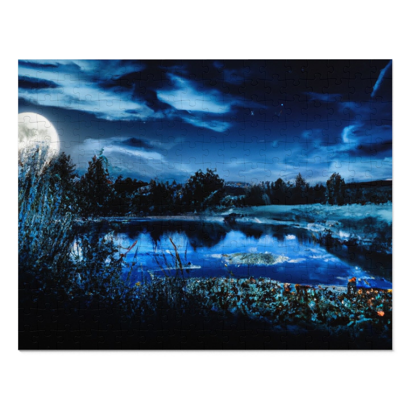 Moonlit Lake Jigsaw Puzzle with Tin – 110/252/500/1000-Piece Scenic Nightscape Gift