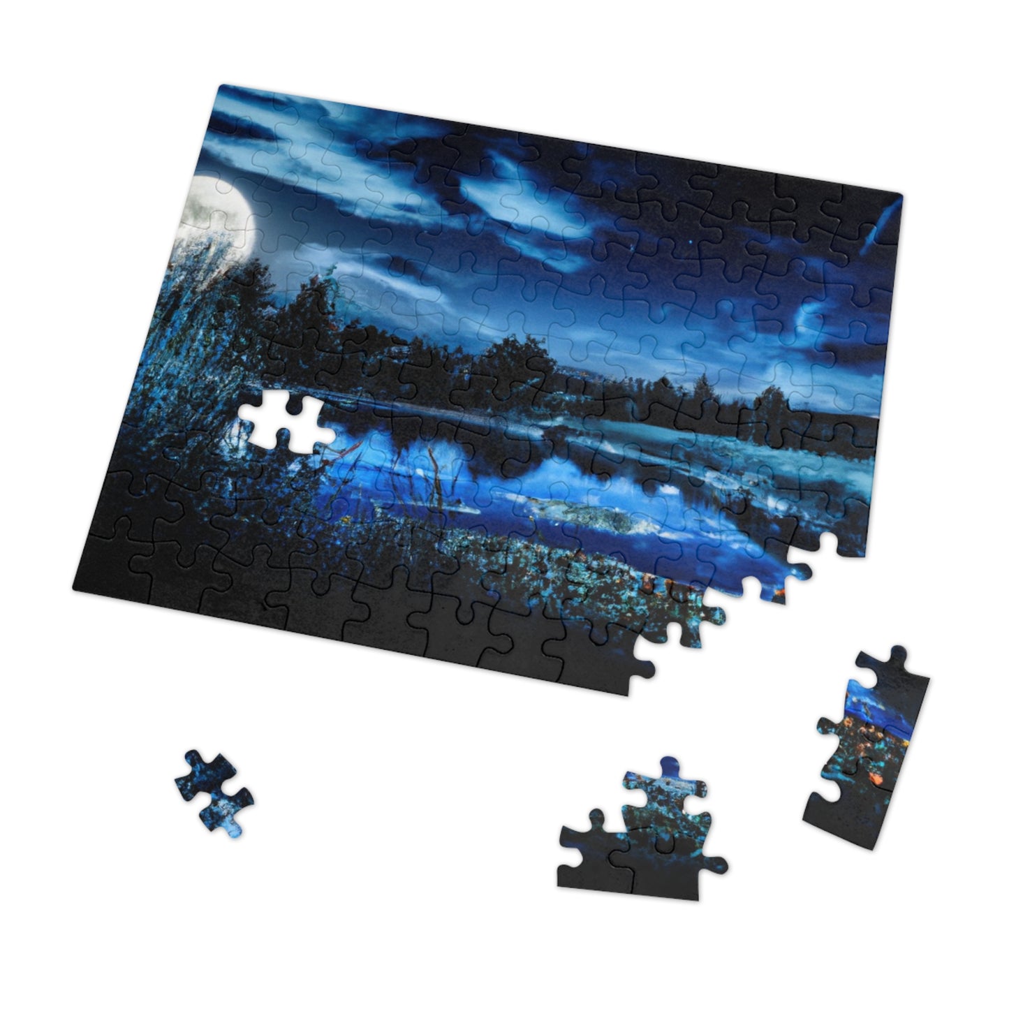 Moonlit Lake Jigsaw Puzzle with Tin – 110/252/500/1000-Piece Scenic Nightscape Gift