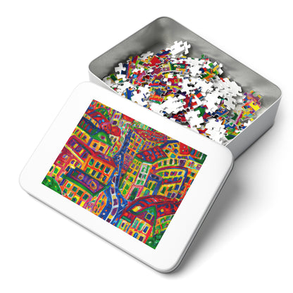 Cityscape Jigsaw Puzzle (Tin) — Colorful Abstract Village Puzzle for Adults & Kids