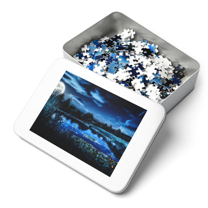 Moonlit Lake Jigsaw Puzzle with Tin – 110/252/500/1000-Piece Scenic Nightscape Gift