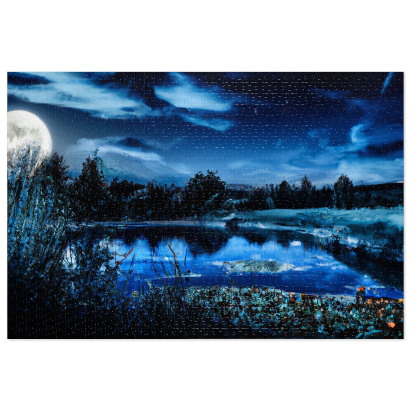 Moonlit Lake Jigsaw Puzzle with Tin – 110/252/500/1000-Piece Scenic Nightscape Gift